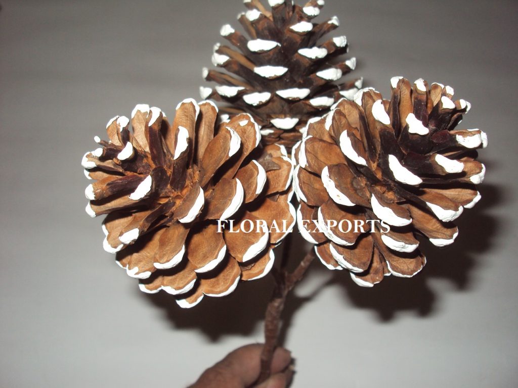 FROSTED PINE CONE 3 ON WIRE STEM