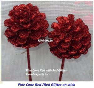 PINE CONE RED & RED GLITTER