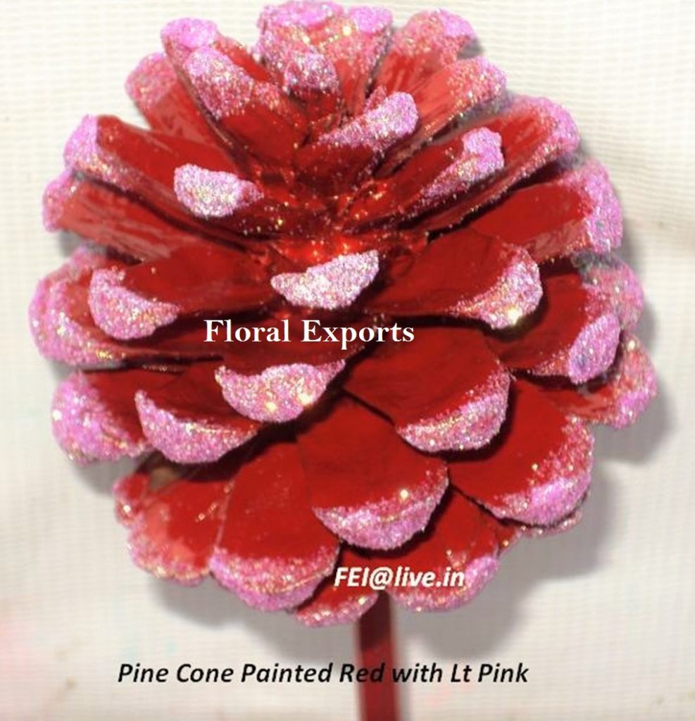 PINE CONE RED WITH LT PINK GLITTER TIP ON STICK