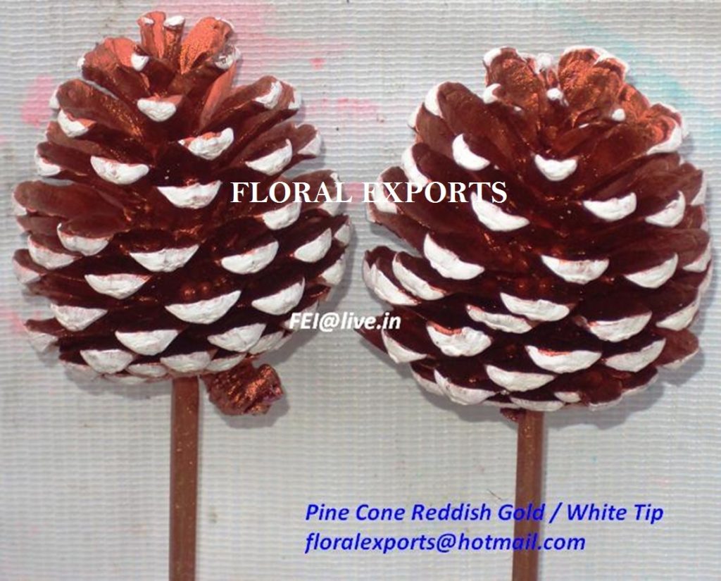 PINE CONE REDDISH GOLD WITH WHITE TIP ON STICK